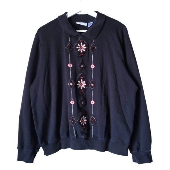 Alfred Dunner Vintage Embroidered Grandma Sweater Size XL Size Black - Picture 2 of 11